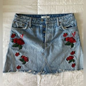 GRLFRND Denim Embroidered Mini Skirt